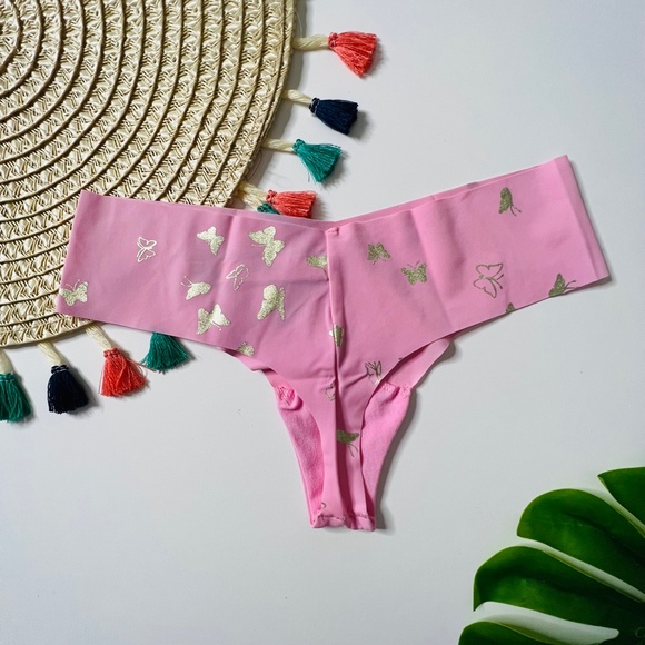 Victoria's Secret Sexy Illusions No Show Thong Panty Pink Flora Butterfly M NEW - Picture 7 of 7